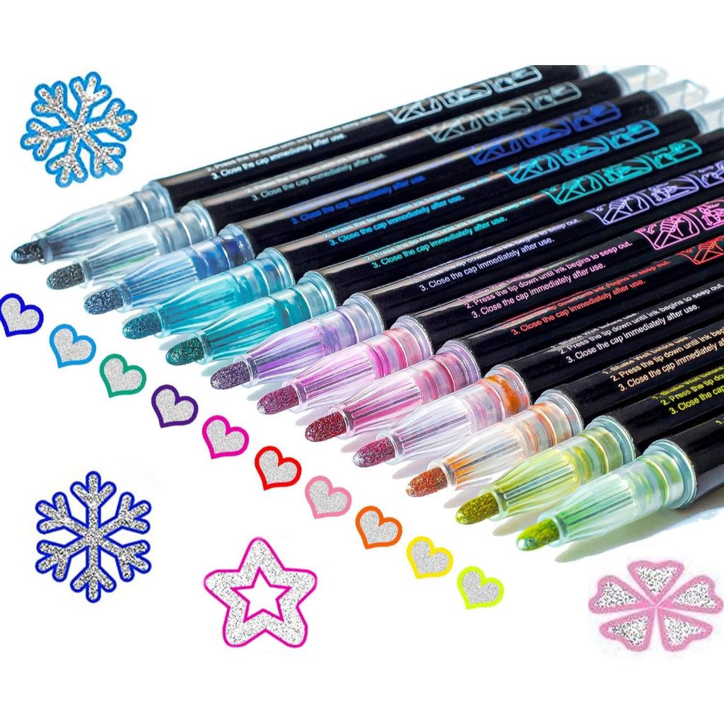 Kit Caneta Contorno Linha Dupla 12 Cores Brilhante