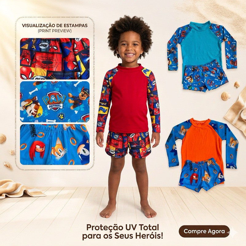 Conjunto Sunga + Camiseta proteção UV 50 infanti