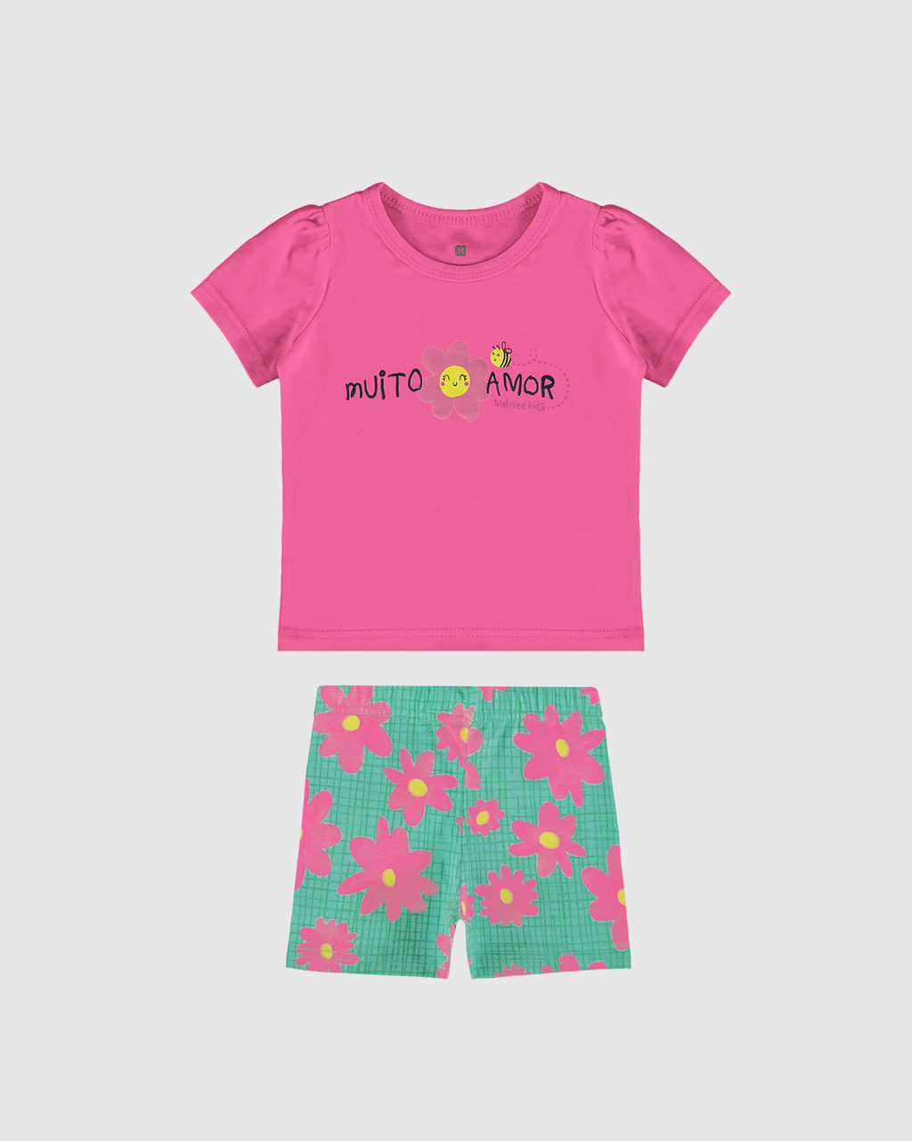 Conjunto Menina Bermuda Ciclista Estampada Em Algo