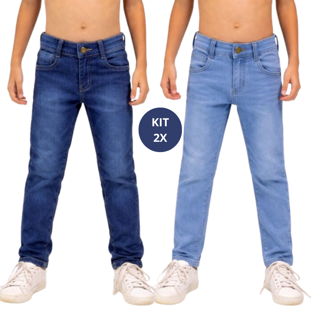 Kit 2 Calças Jeans e Sarja Brim Infantil e Juveni