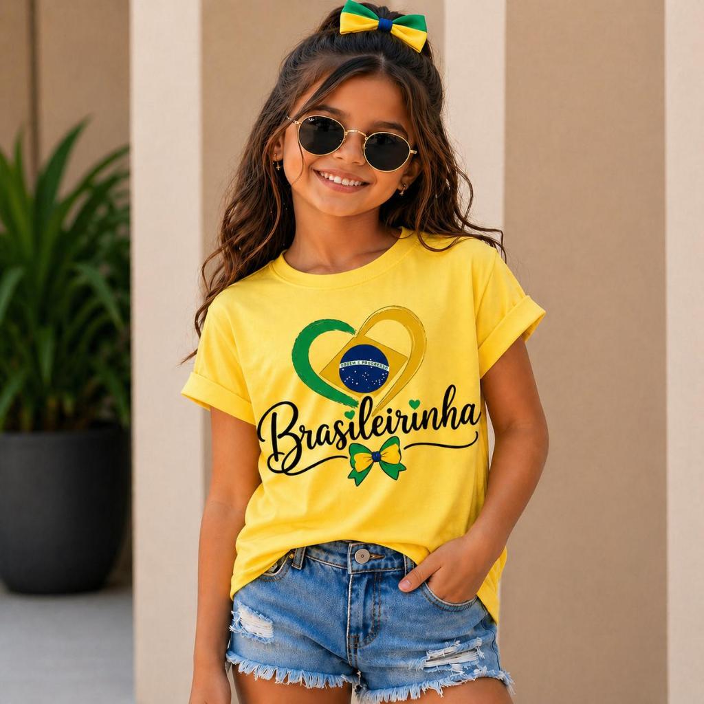 Camiseta Infantil Menina 100%Algodão Brasil Confo