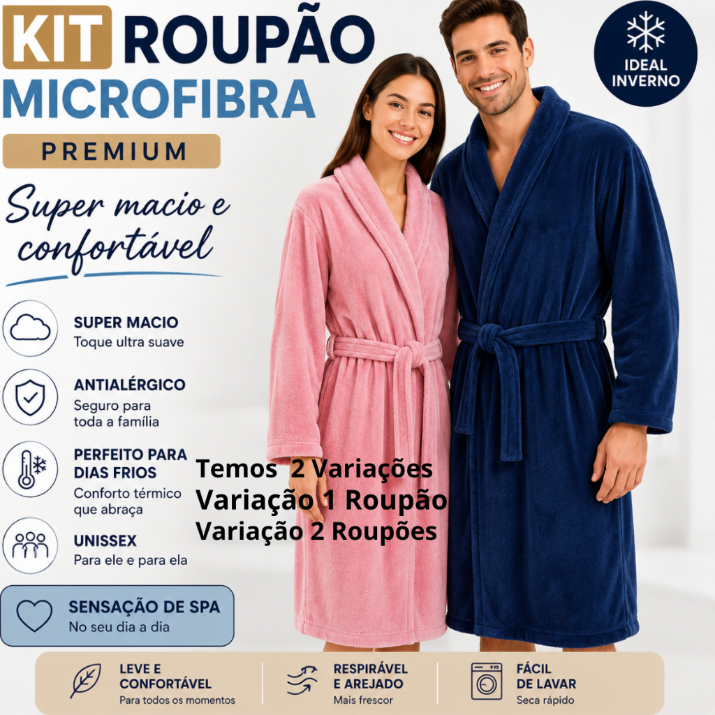 Roupão de Microfibra Plush Aveludado Adulto Toque