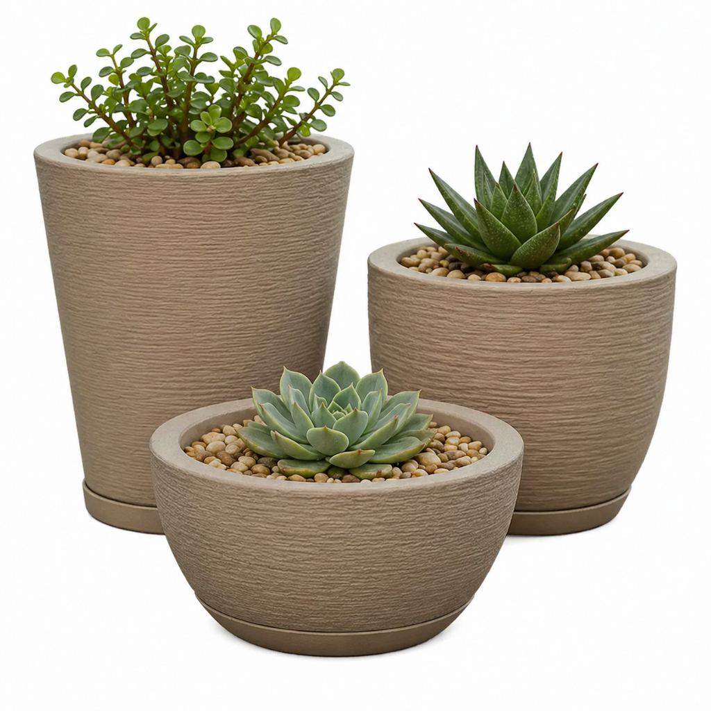 Kit Com 3 Vasos Decorativo de Planta Escovado Poli