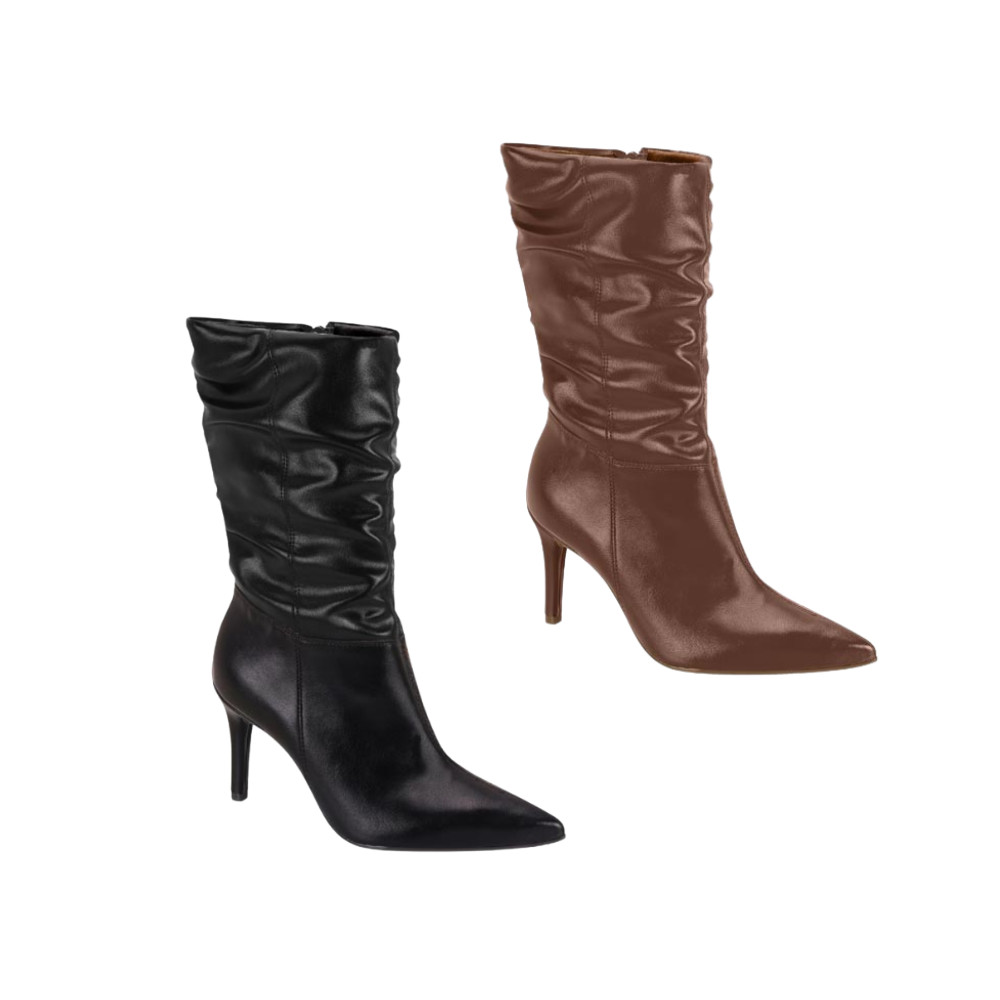 Bota Vizzano Salto Bico Fino Slouchy Cano Médio