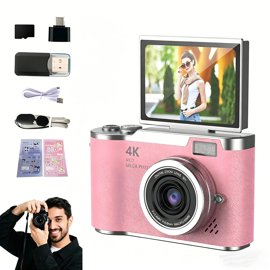 Câmera digital com zoom 4K CCD 8x, adequada para 