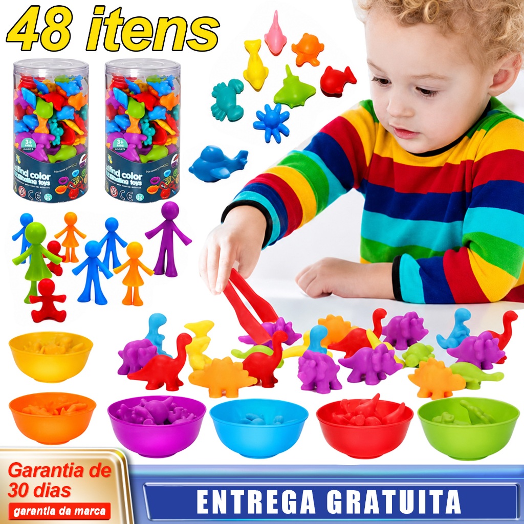 Kit Montessori 48 Peças 4 Temas: Dinossauros, Áf
