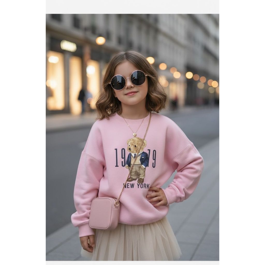 Moletom Infantil Menina Sem Capuz Urso Bear casaco