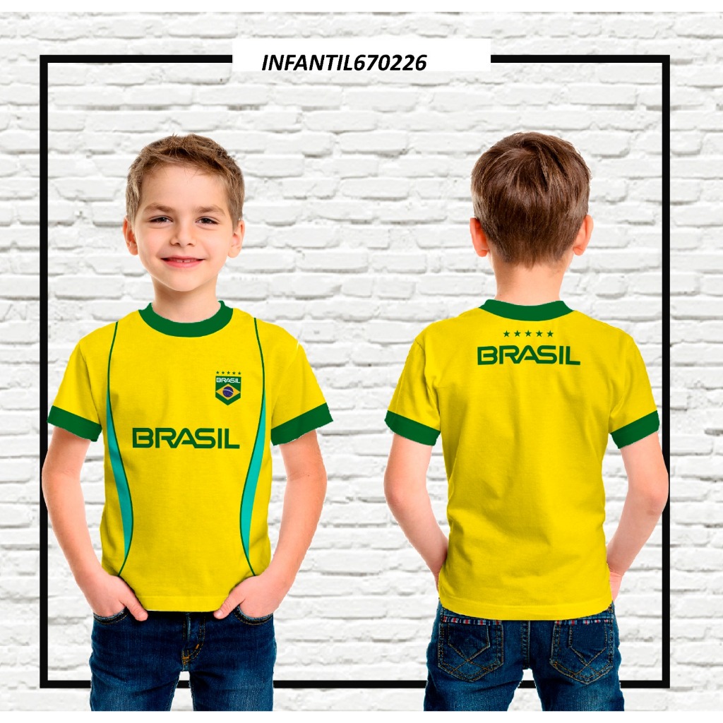 Camiseta Infantil e Adulto de Futebol Amarelo em t