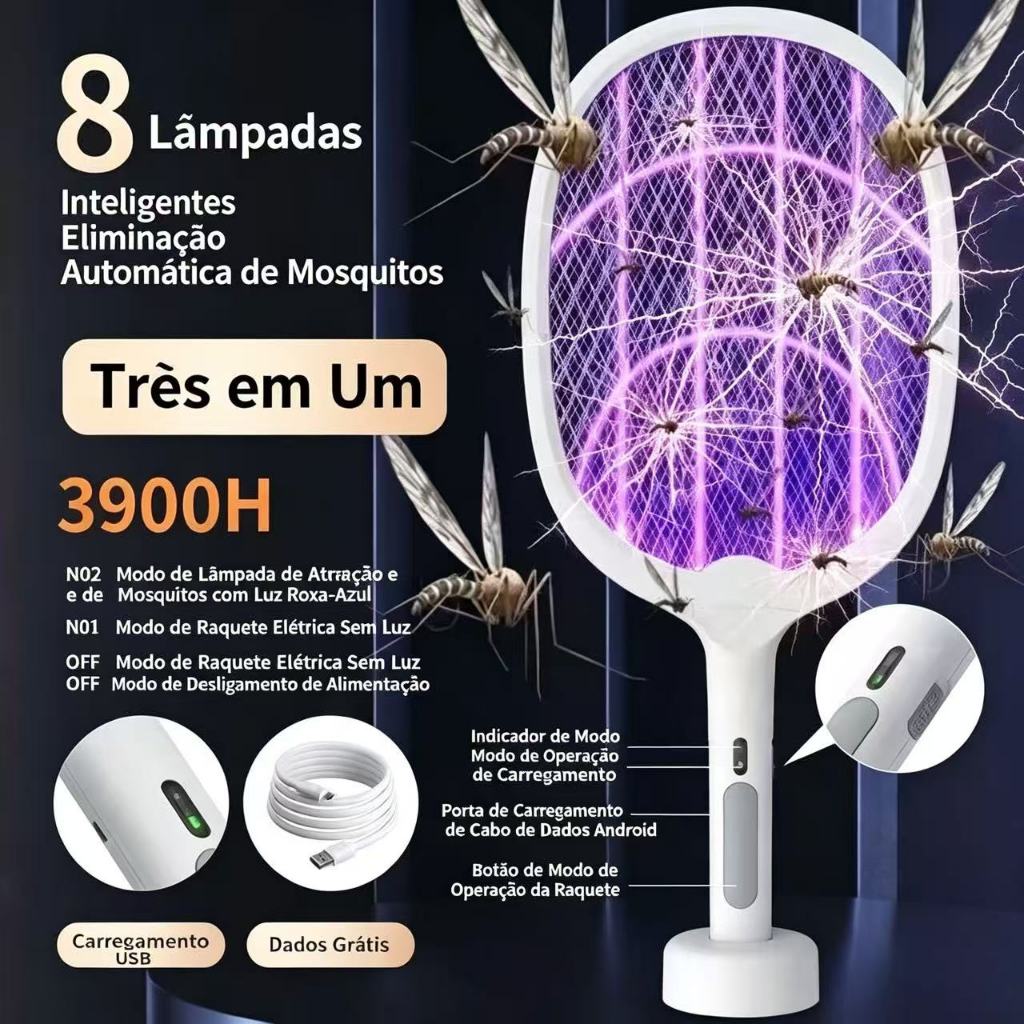 Raquete Elétrica Led Mata Insetos Recarregável U