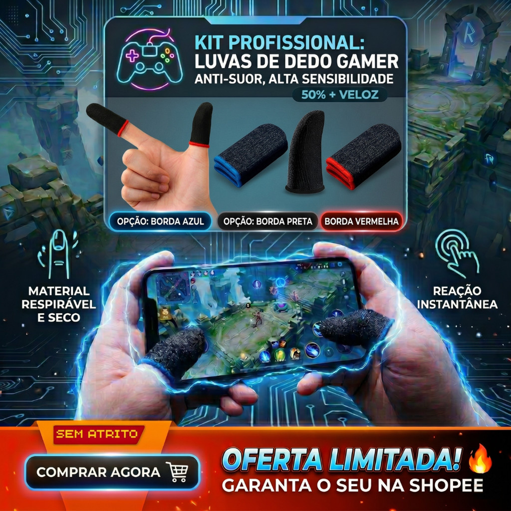 2/4/6 Luva De Dedo Gamer Anti Suor Fibra De Carbon