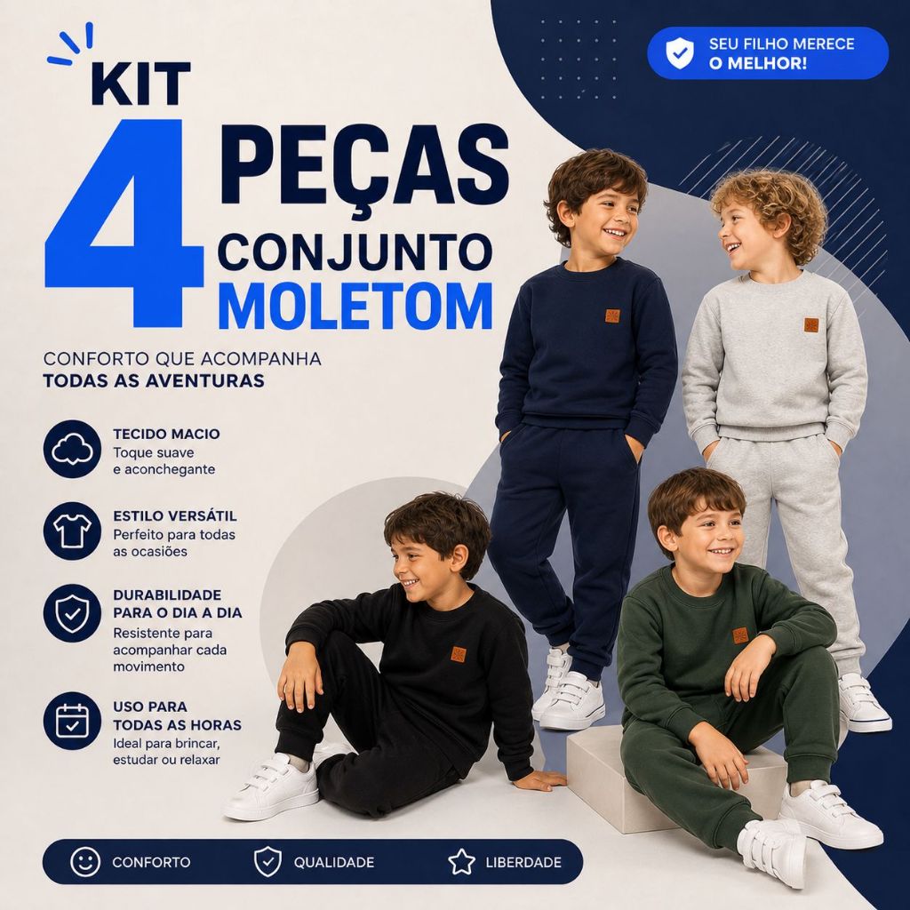 Kit 4 Peças Lisas Moletom Menino Infantil Inverno