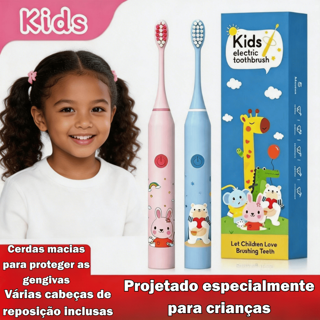 Escova Elétrica Infantil 3-12 Anos | 4 Cabeças, 