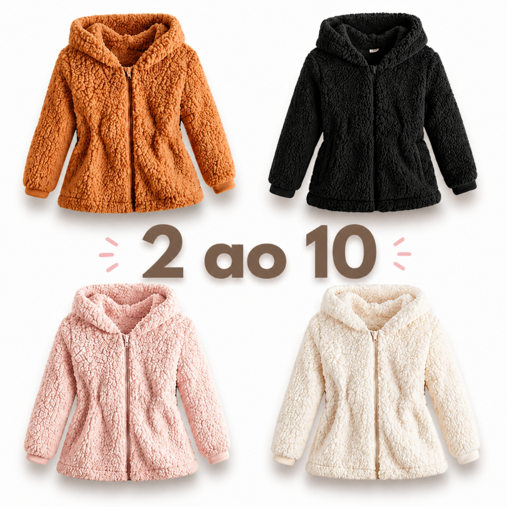 Blusa Infantil Sherpa com Zíper e Touca Casaco In