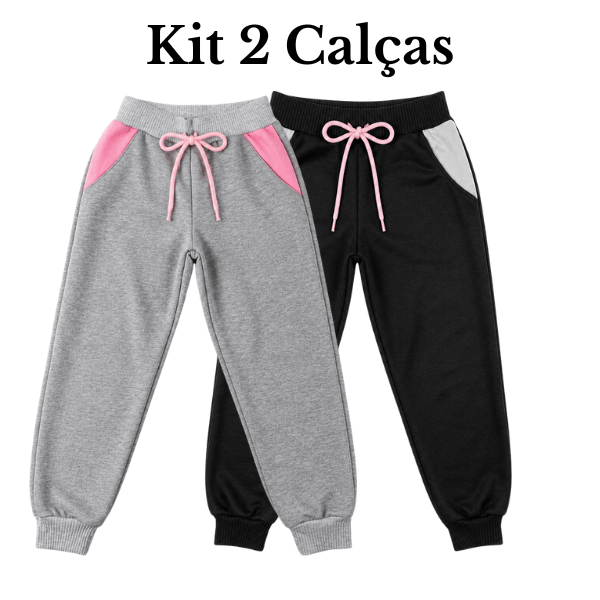 Kit 2 Calças Moletinho Infantil Menina Escola Dia