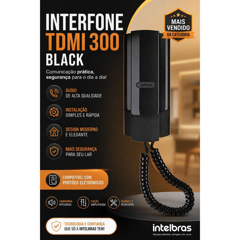 Interfone Residencial Intelbras TDMI 200-300 Preto