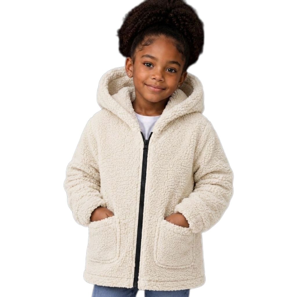 Casaco Teddy Infantil Feminino de Inverno com Capu