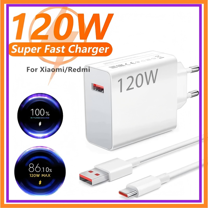 Carregador 120W Completo Turbo Cabo USB + TIPO C  