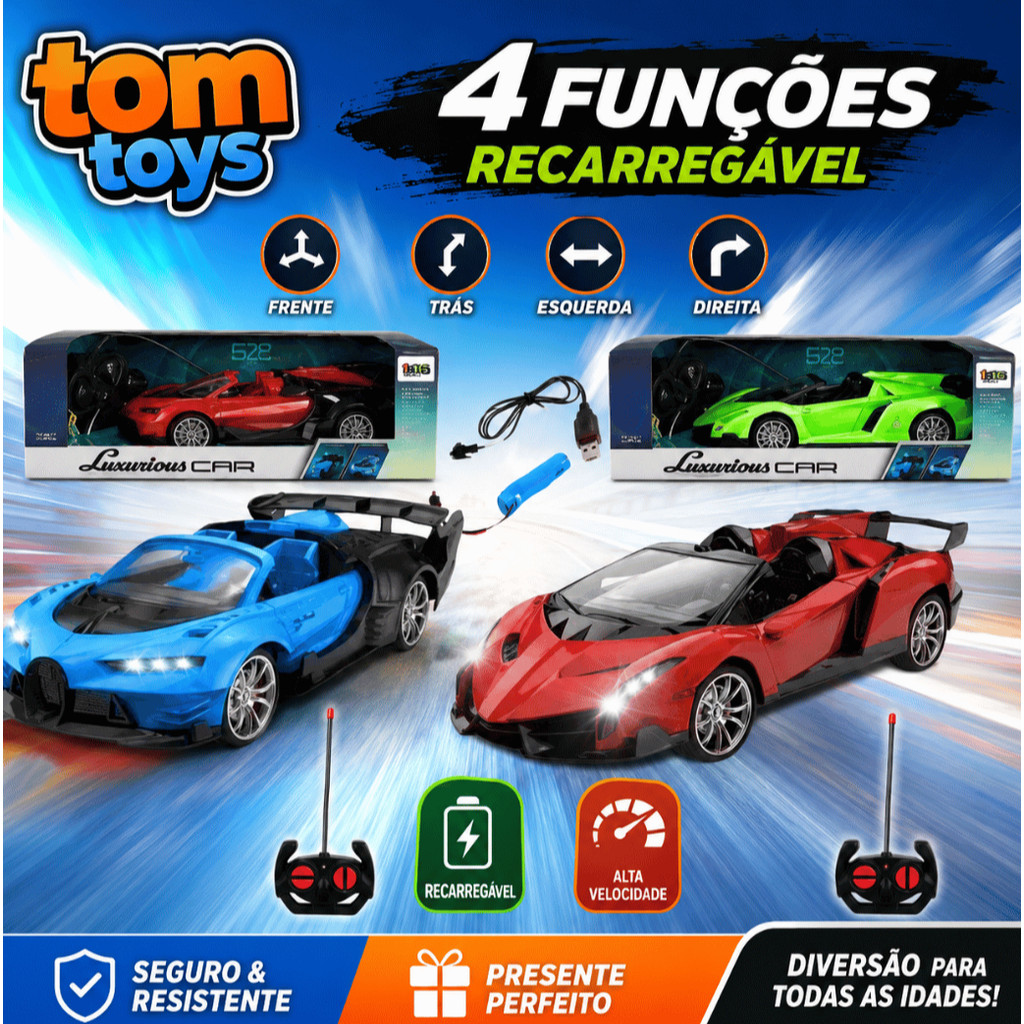 Carrinho De Controle Remoto Recarregavel Acende Fa