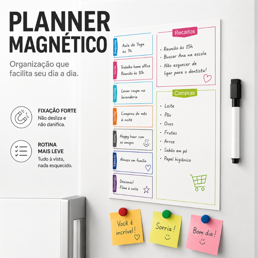 Planner Magnético Lousa Lembrete Imã Geladeira P