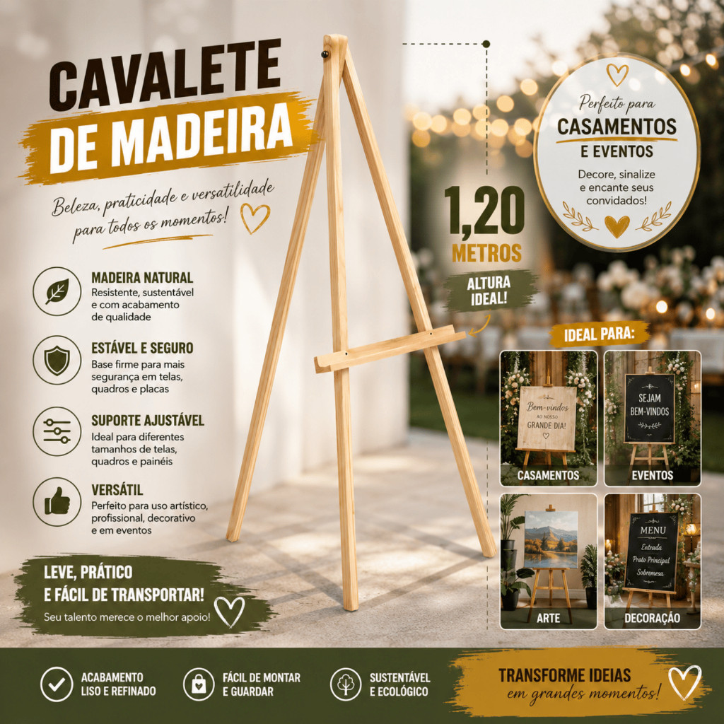 Cavalete Madeira Pinus 1,20m Suporte Ajustável Pa