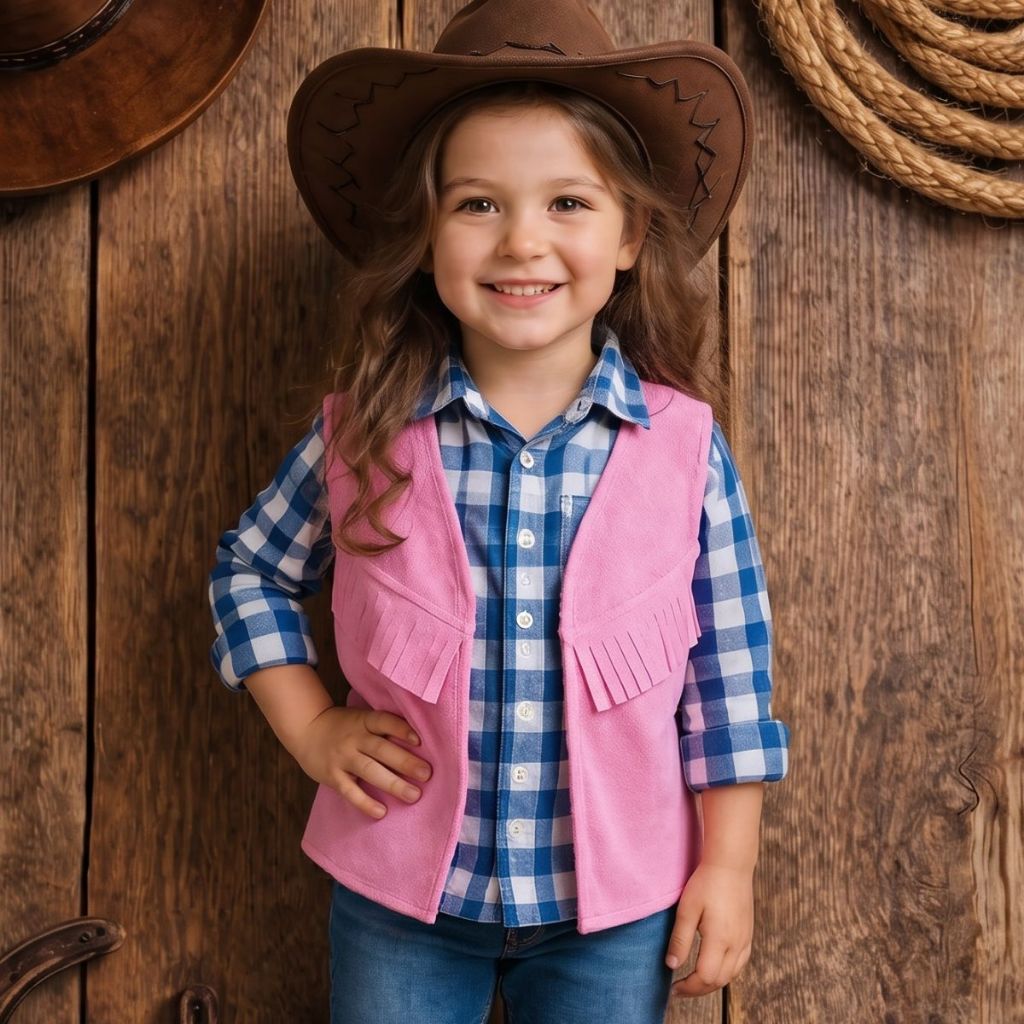 Colete Rosa Camurça Cowboy Fantasia Infantil Envi