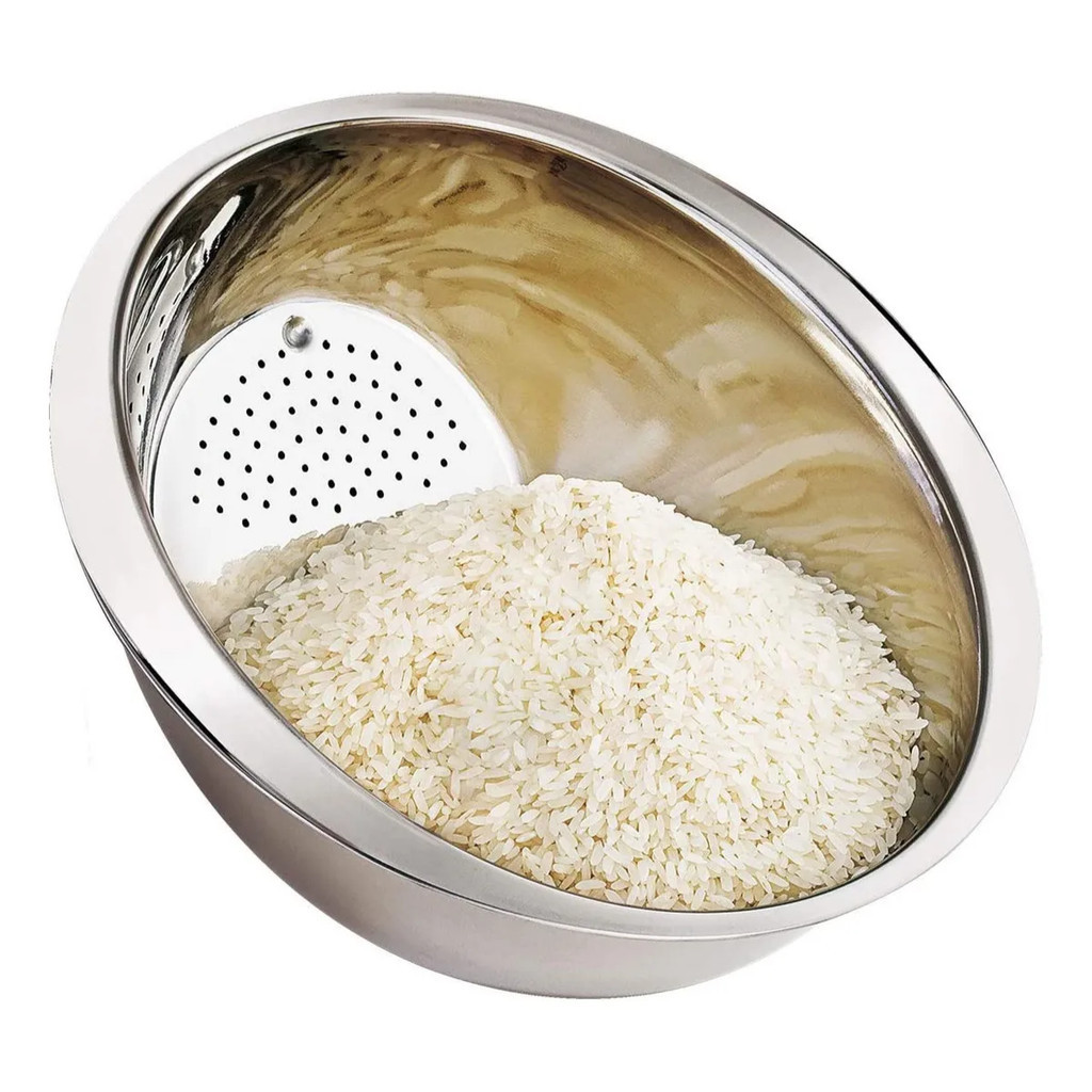 Escorredor de Arroz Inox Grande Lava Arroz e Macar