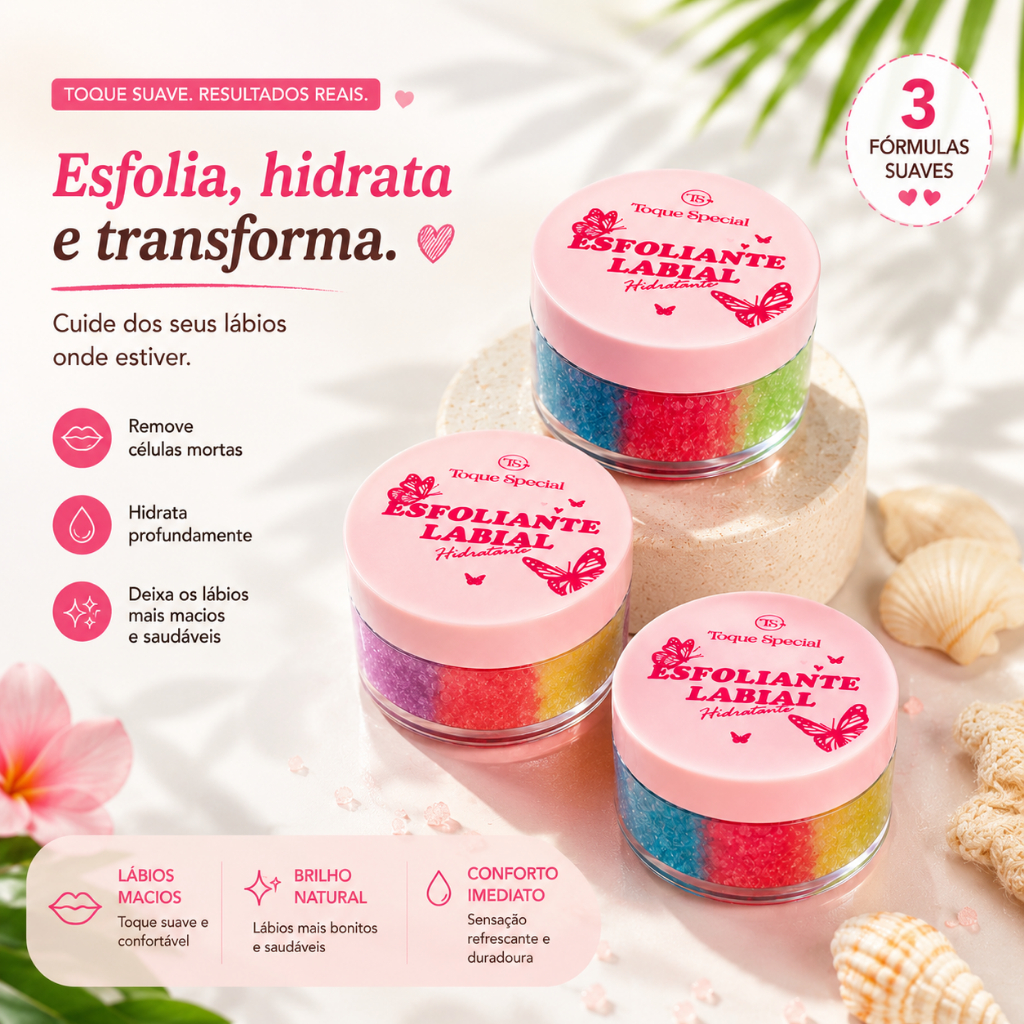 Esfoliante Labial Hidratante 3 Cores Remove Pele S