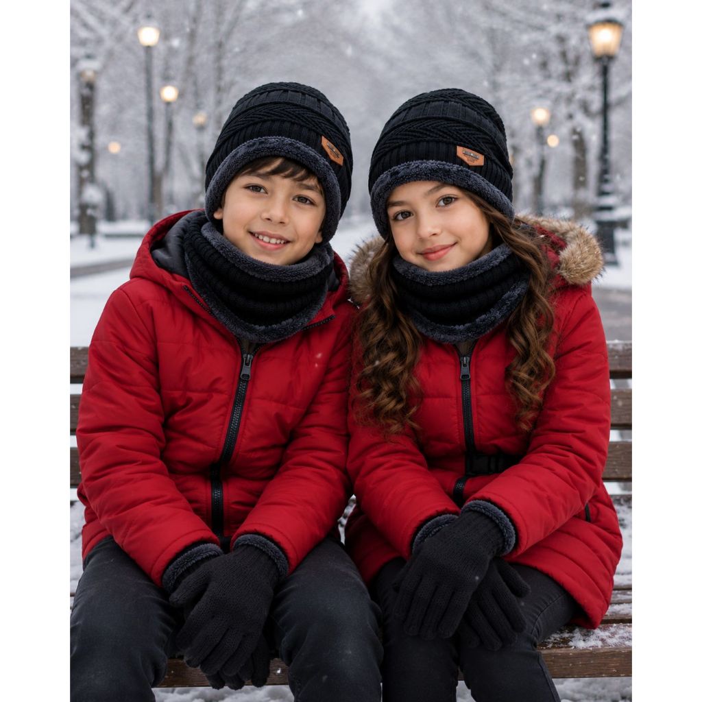 Touca Infantil + Cachecol + Luva Lã Inverno Crian