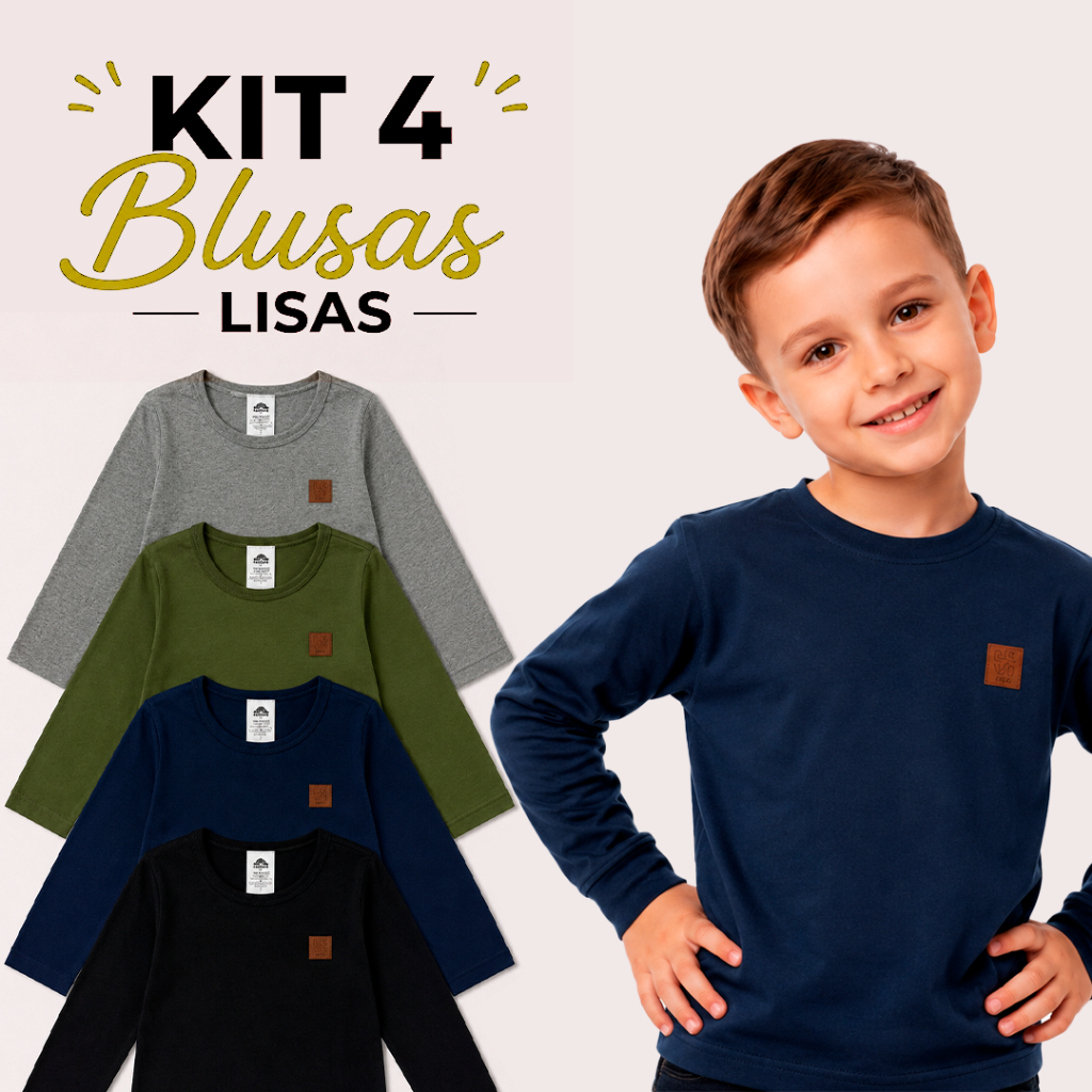 Kit 4 Blusas Manga LONGA MENINO Básicas Lisas inv