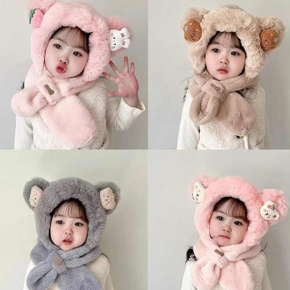 Touca Bichinho Infantil Com Cachecol Para Inverno 