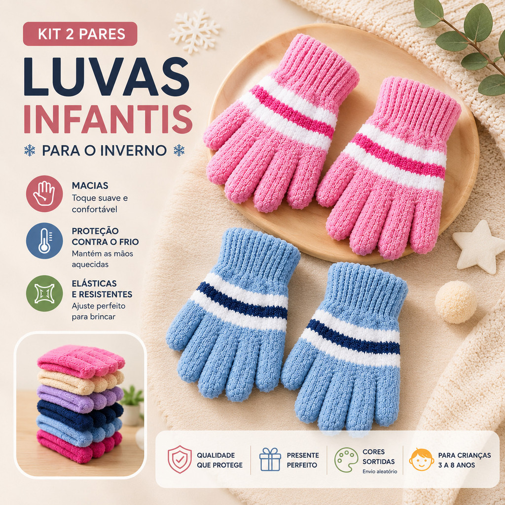 Kit 2 Luvas Infantis Peluciadas para Frio  Macias,