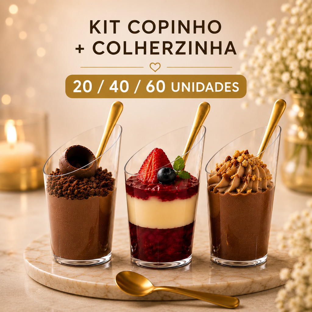 Kit Copinho Verrine 60ml Com Colherzinha Dourada S