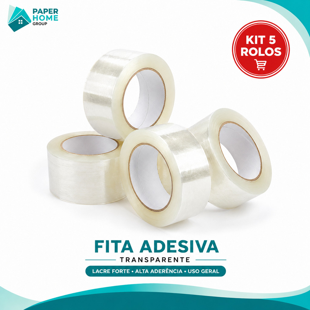 Kit 5 Rolos Fita Adesiva Transparente 45mm 40m Gro