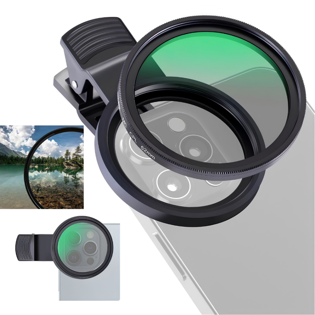 Filtro CPL Polarizador 52mm para Celular com Clip 