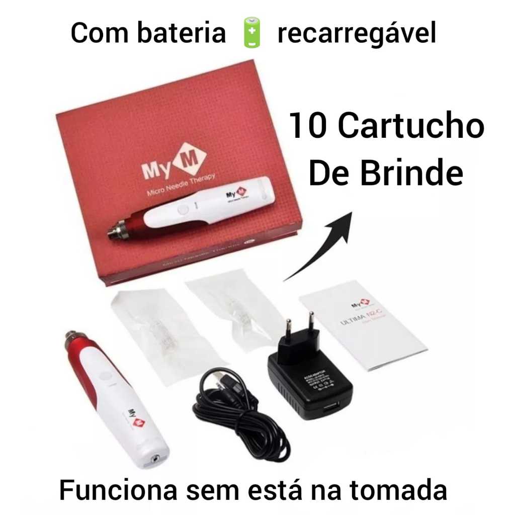 Dermapen Recarregavel  + 10 Cartuchos Caneta Micro