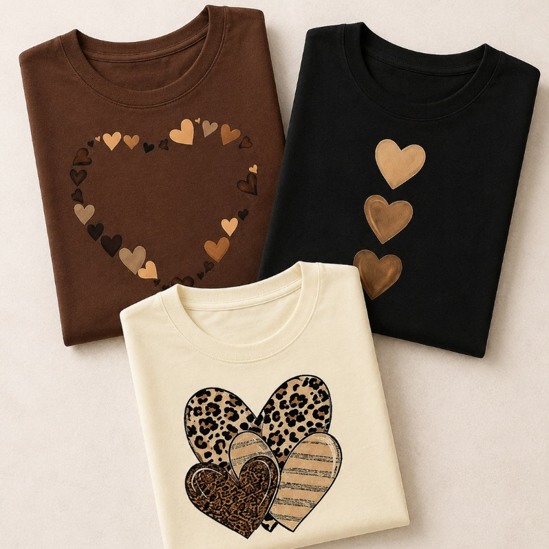 Kit 3 Baby Look Feminina Camisetas Coração Oncin