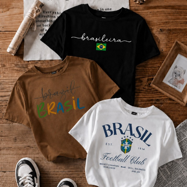 Kit 3 Camisetas Femininas Brasil Copa 2026 Estampa