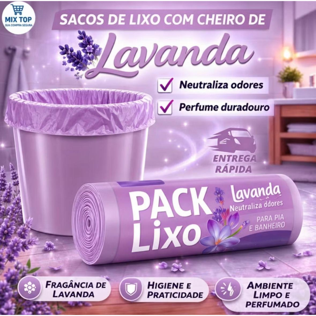 Pack Saco Lixo Lavanda Para Pia e Banheiro Fragrâ