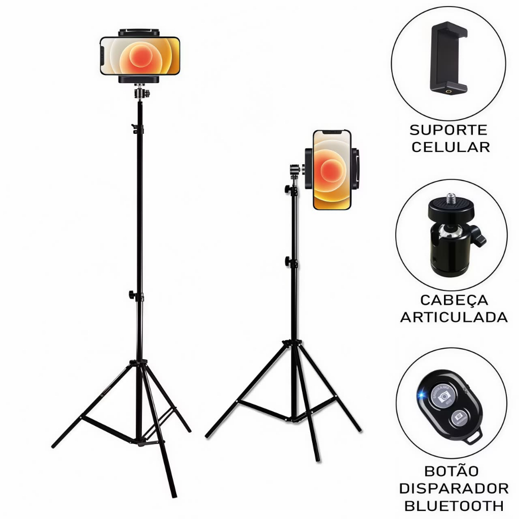 Tripé Pedestal 2,10m Suporte Celular + Controle F