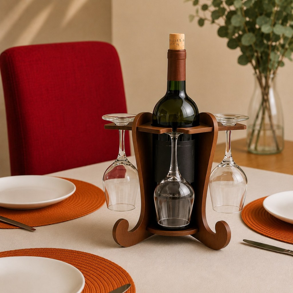 Adega de Vinhos Preta com Suporte para 4 Taças El