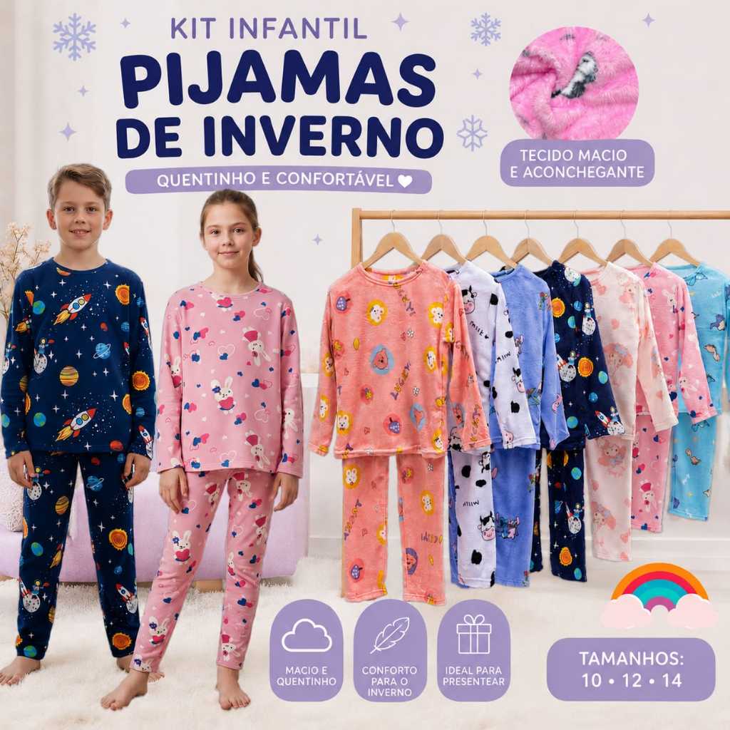 Pijama Infantil Peluciado Soft Fleece Longo Invern