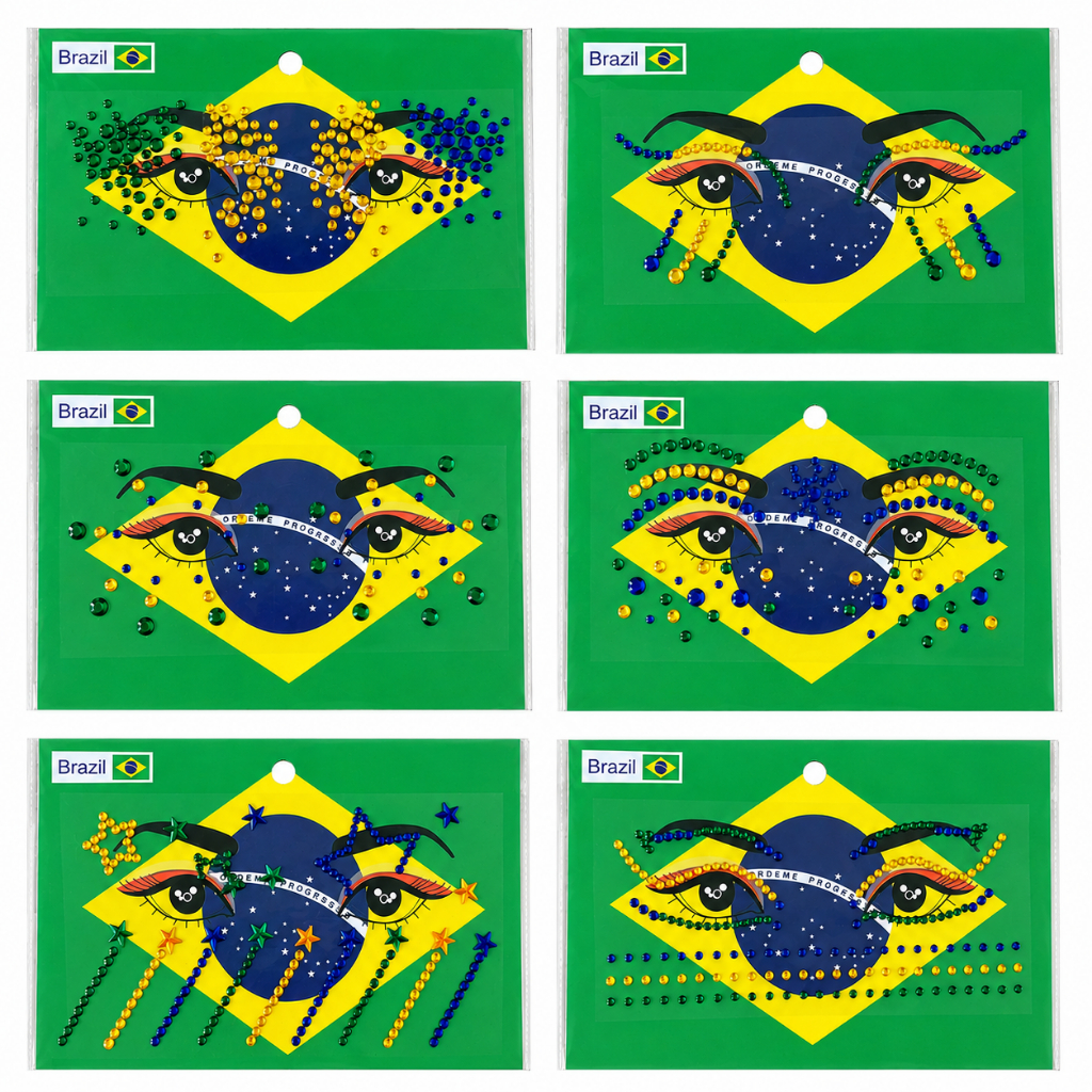 Adesivo Facial Decorativo Brasil Copa Glitter Bril