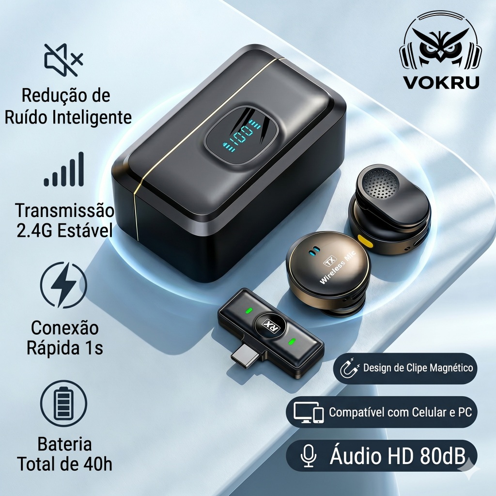 Microfone Lapela Magnético Sem Fio Duplo | Reduç