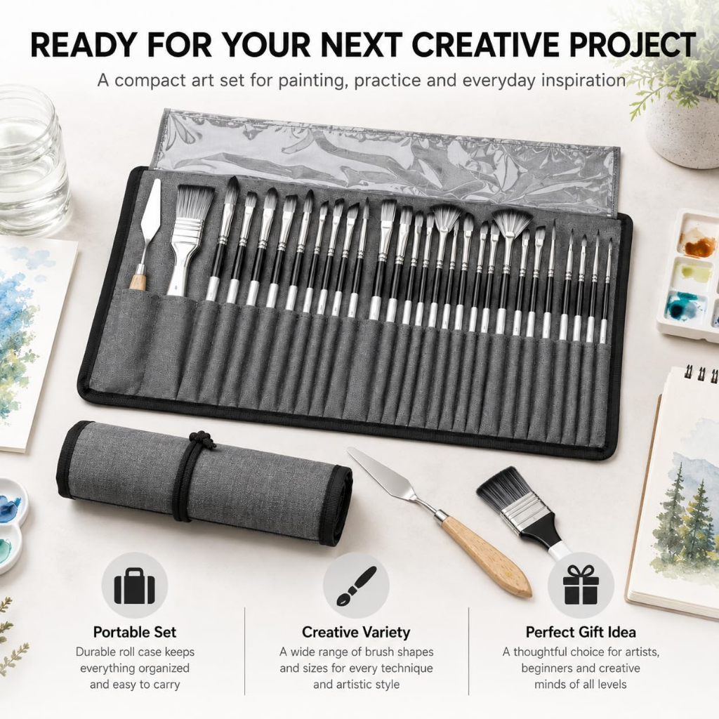 Kit 24pcs Pincéis De Pintura Para Óleo Aquarela