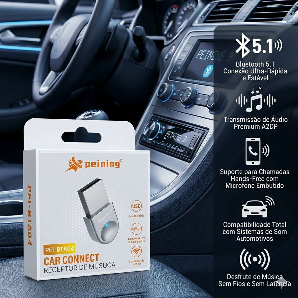 Adaptador Bluetooth PEI-BTA04 USB Automotivo Áudi