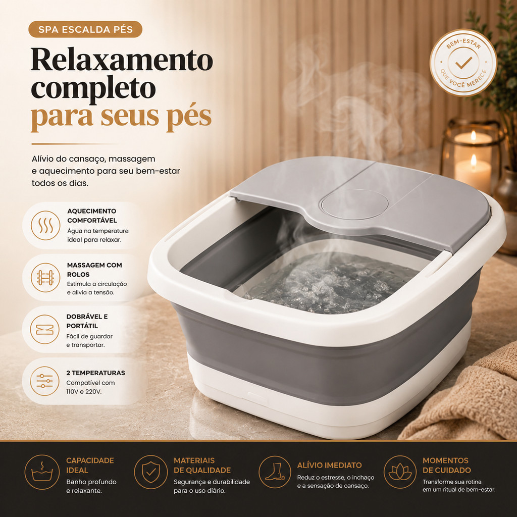 Spa Escalda Pés Elétrico Dobrável Com Aquecimen