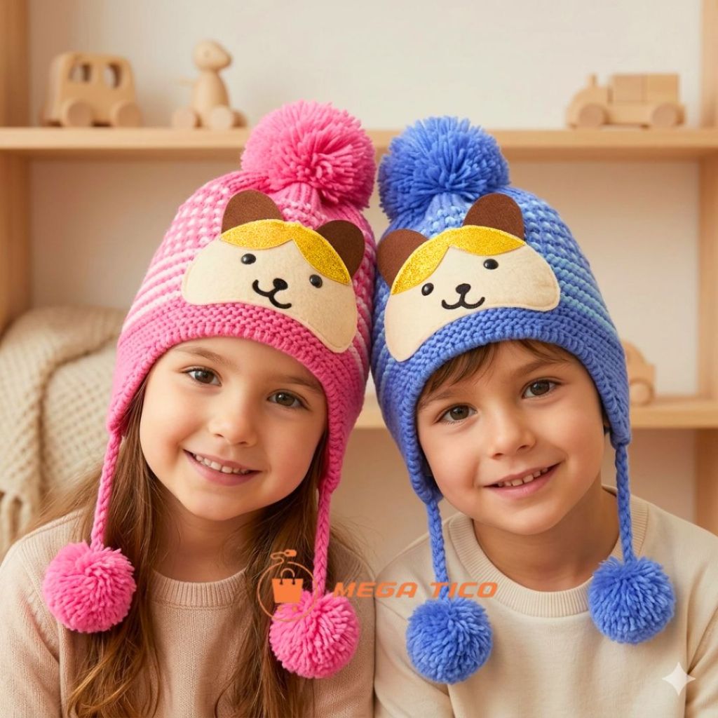 Touca Infantil de Inverno com Pompom Gorro Forrado