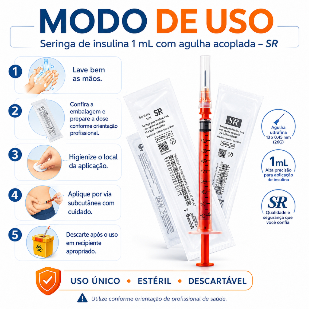 Seringa de Insulina 1ml/100ui agulha aclopada 13mm