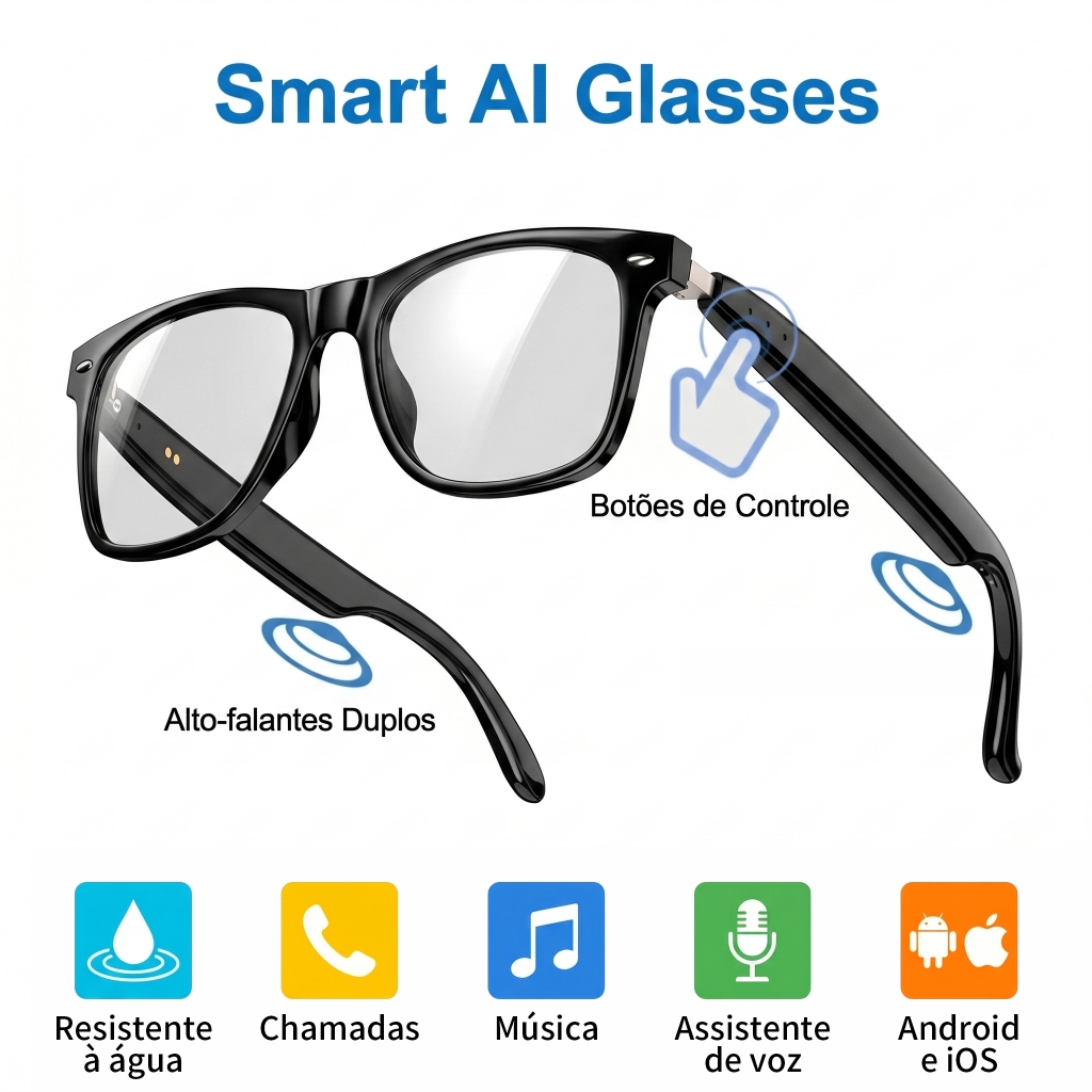 BML Óculos de áudio Bluetooth inteligentes com a