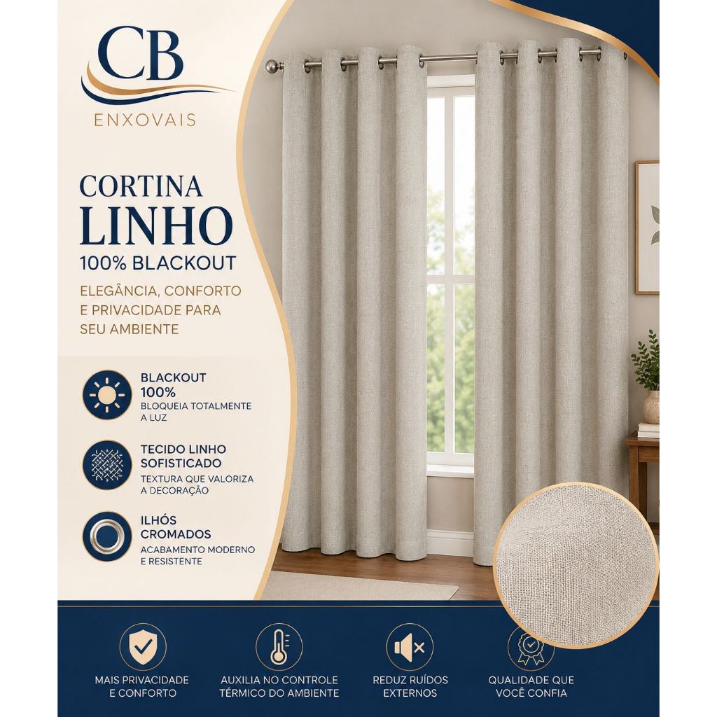 Cortina Tecido Linho 100% Blackout Blecaute Janela